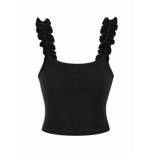Clozoz Black Ruffle Strap Crop Tank Top Women's Small Sleeveless